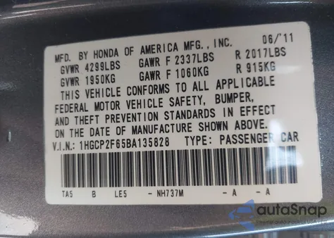2011 Honda Accord 2.4 Se from USA, damaged, VIN 1HGCP2F65BA135828